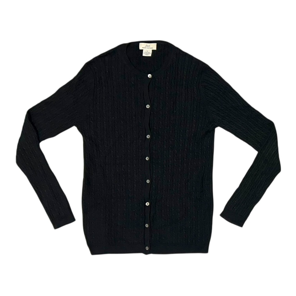 Brooks Brothers 346 Black Silk Cashmere Cable Knit Cardigan Sweater Small